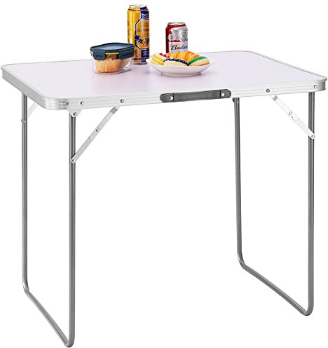 BAKAJI Tavolino Pieghevole da Campeggio Picnic, Struttura in Alluminio, Sistema Pieghevole con Maniglia per Trasporto Facilitato, Tavolo per Giardino e Pranzi Esterni, Dimensioni 60x80x68 (Bianco)