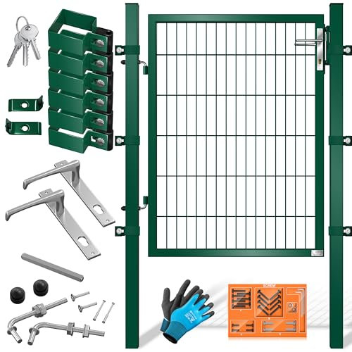 KESSER® Cancello da giardino di alta qualità, in acciaio zincato, porta da giardino, per recinzione, cortile, con palo con serratura e chiave, 120 x 106 cm, verde