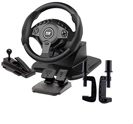 ADITAM Volante da Gioco per Auto, Volante con Pedali, Volante con Vibrazioni per PC USB con Rotazione di 900 °, Compatibile con PC Windows,Black Double The Comfort