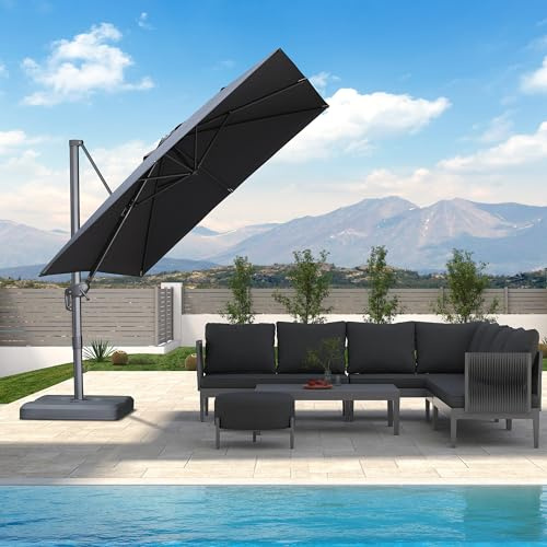 PURPLE LEAF Parasol Déporté 2,7 x 2,7 m Carré avec Pied de Croix, Parasol de Jardin Extérieur Toile Anti-UV UPF 50+ avec Inclinable 6 Positions et Rotation 360°, Gris chiné foncé
