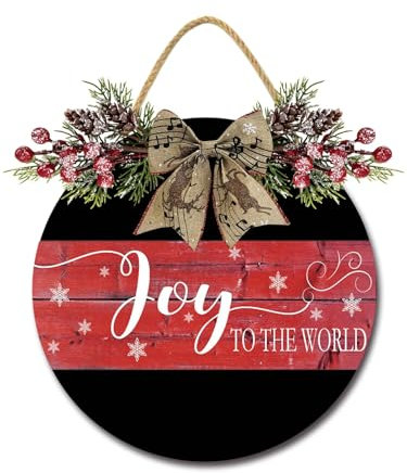 joy to the world Haustürschild lustige Kränze zum Aufhängen Holzschild Dekoration rund rustikales Holz Bauernhaus Veranda Dekor für Zuhause Haustür Dekoration, 28,9 x 27,9 cm