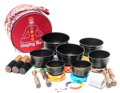 THE NEPAL Klangschalen-Sets von 7 Handgefertigte tibetische Chakra-Heilklangschale für Meditation, Klang, Frieden, Achtsamkeit, Yoga, sieben Chakra-Schalen