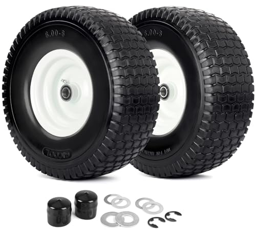 GICOOL Pneu et roue de tondeuse à gazon 15 x 6,00-6 à plat - 2 pièces 15 x 6-6 nhs pour tondeuse autoportée - Pneu et roue avec roulement de 1,9 cm et 1,5 cm - Moyeu central de 7,6 cm