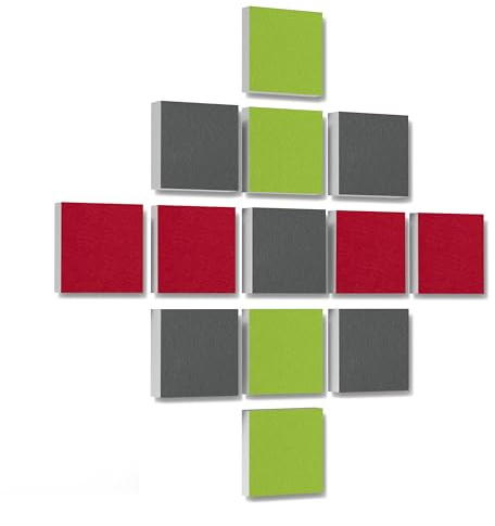platino24 Akustikpaneele 13 Elemente 3D-Set Colore Quadrat 27,5 x 27,5 cm Multicolore I Schallabsorber aus Basotect G+ mit Akustikfilz I Schalldämmung Wand & Decke I Akustikelemente Wandpaneel