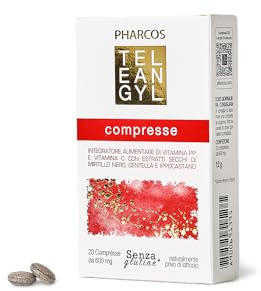 PHARCOS® Teleangyl 20 compresse - Integratore alimentare di Vitamina PP e Vitamina C con estratti secchi di Mirtillo nero, Centella e Ippocastano