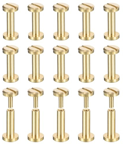 QUARKZMAN Lot de 30 Vis Chicago en Laiton 10X6mm à Tête Plate DIY Ceinture | avec Clou à Vis pour la Reliure Artisanale en Cuir, Sangle