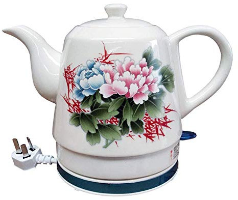 Electric Ceramic Cordless White Kettle Teapot-Retro 1L Jug, 1350W Water Fast for Tea, Coffee, Soup, Oatmeal-Removable Base, Boil Dry Protection,C,D (D) Full moon vision