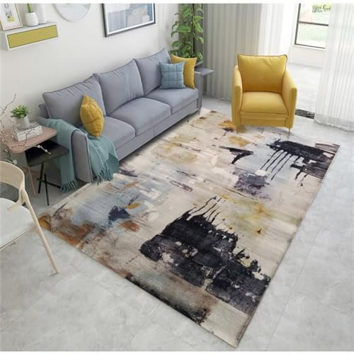 DJHWWD Bodenschutzmatte Teppich Teppich nach maß Teppiche Wohnzimmer 200x300CM Regenbogen Teppich Grau Abstraktes minimalistisches Muster Rutschfester Korridorteppich