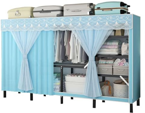 BOKNI Tragbarer Kleiderschrank aus Segeltuch, großer Kleider-Organizer mit Kleiderbügel, Regalen, Faltbarer Kleiderschrank für Schlafzimmer, Wohnzimmer, Kleideraufbewahrungs-Organizer (E 200 x 45