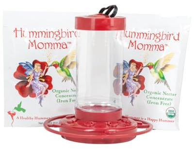 HUMMINGBIRD MOMMA USDA Bio Kolibri-Nektar, bügelfrei, 2 x 226.8 g Konzentrat Beutel mit Futterspender, rein natürlich, farbstofffrei, USDA-zertifizierter Nektar für Outdoor-Kolibri-Fütterung