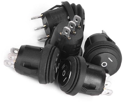 Schalter 3 Polig 5 Pièces 3 Positions Marche/arrêt/marche Interrupteur à Bascule Rond Noir 3 Broches 10A/125V 6A/250V Interrupteur à Bascule 3 Positions