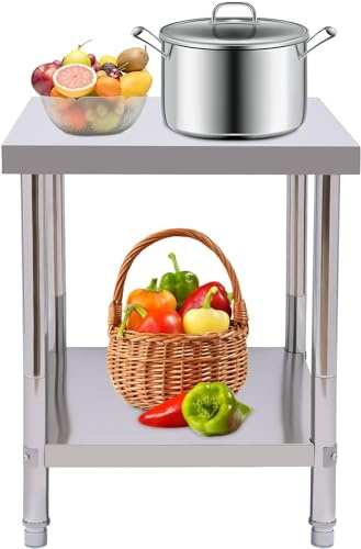 Edelstahl Tisch Arbeitstisch, 60x45x80cm Küchentisch mit Extra Großer Unteren, Edelstahl Tisch 2-Böden für Restaurant, Haus, Hotel, Küche