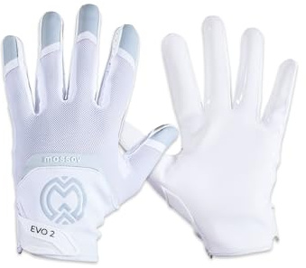 MASSOV EVO2 Women's Football Gloves - Sticky Football Gloves with ProTac Palms, Mesh & 4D Sport Mesh for Elite Fit & Superior Breathability - Polar White, Small