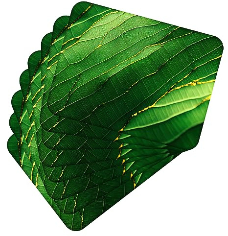 MG Design Set aus 8 Kork-Platzsets – Leaves with Gold 3 – 30 x 40 cm – hitzebeständig & abwischbar, mit Korkrückseite