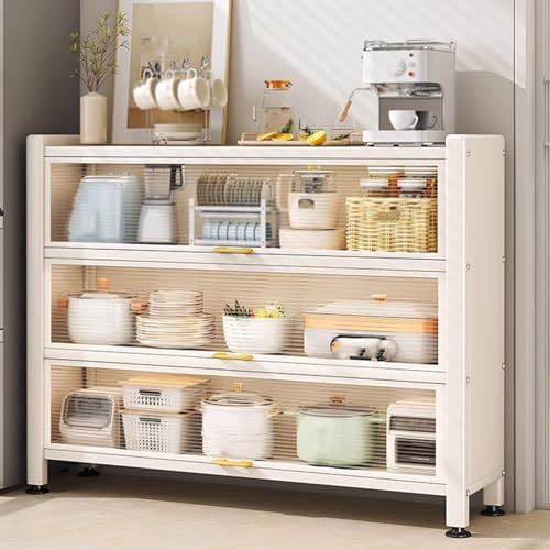 Vorratsschrank Küche Organizer 4-stöckiges Buffetschrank Küche Landhausstil Standregal Küchen Organizer Lagerregal für Küche Wohnzimmer mit Sichtbare Türen(60cm)