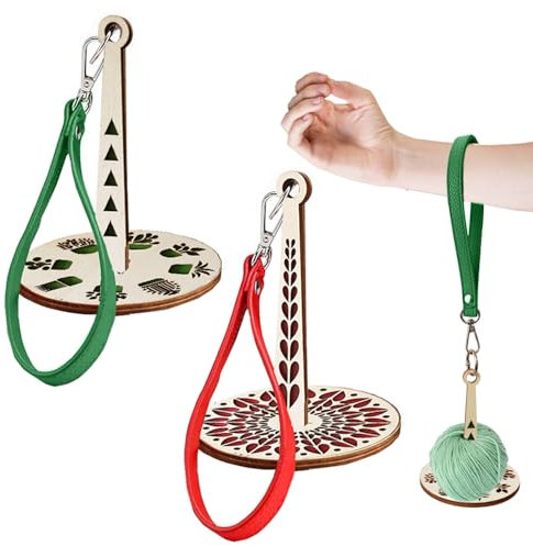 Glamifyr 2 Stück Garnhalter Handgelenk,Wollabwickler Tragbarer Garnhalter Für das Handgelenk,Handgelenk Garnhalter Aus Holz,Garnhalter Wolle wollhalter Ø 10cm,360° Drehung Handgelenk Yarn Holder