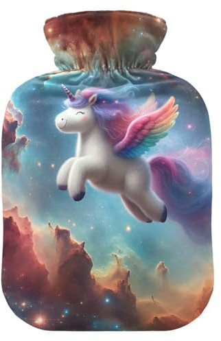 Galactic Einhorn-Wärmflaschen mit weichem Samtbezug, Wärmbeutel für Fußbettwärmer, Schmerzlinderung, 2 Liter