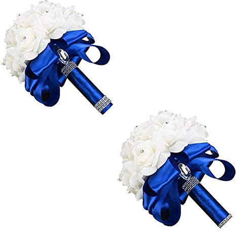 ABBNIA Handgemachter romantischer Hochzeitsstrauß, Brautstrauß künstlich, handgefertigt, Brautjungfernblume, Hochzeitsstrauß, künstliche Blume, Rosenband, Kristall, Br