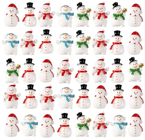 lasuroa 50pz Mini Pupazzo di Neve, Pupazzo Neve Piccolo in Resina Decorazioni Pupazzo di Neve Statuina Natale per Micro Paesaggio Fai Da Te Ornamento Artigianale Decorazione per Feste di Natale