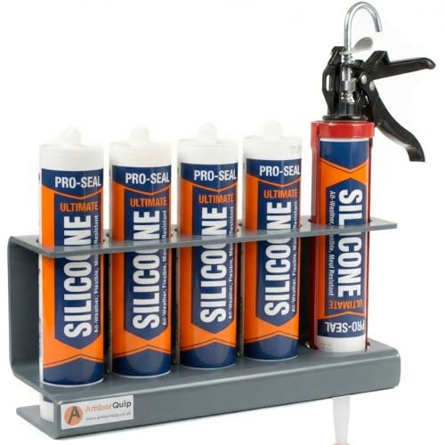Amberquip Storage Holder for Silicone Sealant Tubes. Organiser Rack fits Mastic, Caulk and Adhesive. Ideal for Vans, Workshop & Garage Use. 100% WATERPROOF Grey PVC. (Gun & 4 Tube Holder)