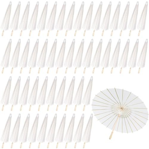 Aodaer 50 Pack 33 Inches Paper Umbrellas for Wedding Chinese Japanese Parasol Paper Decorative Oiled Umbrella DIY Painting Crafts for Bridal Party Decor Photography Props, White