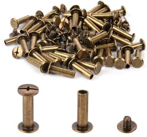 Chicago-Bindeschrauben - 5mm x 15mm Bindeposten - 9.5mm Phillips-Mutter - Chicago-Schrauben-Bindepostenset für DIY-Lederdekorationen, Scrapbooking, Fotoalben, Buchbinderei (Bronze, 50 Stück)