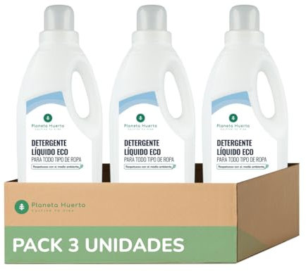 PLANETA HUERTO | Pack 3 Detergente Líquido Ecológico Aroma Natural a Ropa Limpia 1.5L - 3 Detergentes Limpieza Profunda y Sostenible Todo Tipo de Ropa, Biodegradable y Eficaz a Baja Temperatura