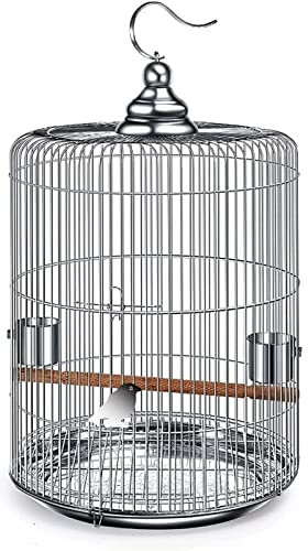 HJDQMDHA Papageienkäfig Vogelkäfig aus Edelstahl, runder Vogelkäfig mit Metallhaken kann in der Vogelvilla im Freien, Flugvogelkäfig aufgehängt Werden Vogelnest