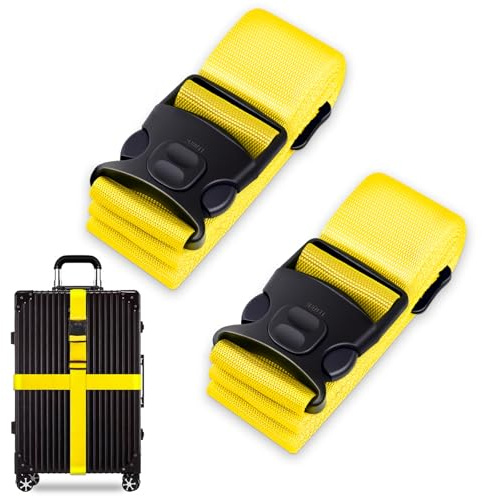 2Stück Koffergurt Kofferband Set, Auffälliges Kofferband, Verstellbare Gepäckgurte mit Zusatzverriegelung und Kreuz Funktion Kofferbands, Kofferbands Gurt Set für Gepäck