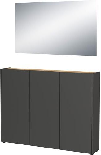 Germania 2-TLG. Garderoben-Set 9876-549 GW-Libbiano, in Graphit/Navarra-Eiche-Nb., mit geringer Tiefe, 138 x 200 x 25 cm (BxHxT)