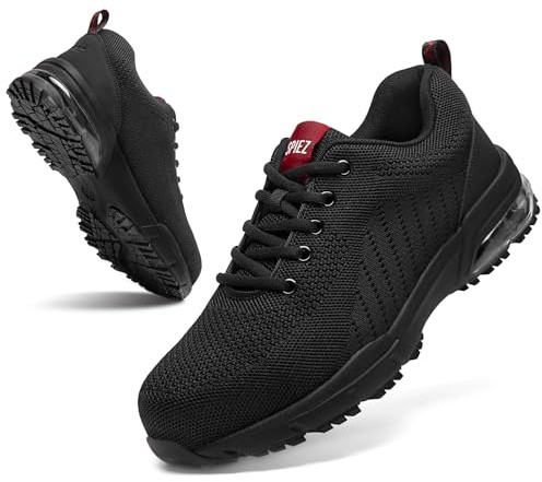 SPIEZ Chaussures de sécurité légères Homme Femme Embout Composite Non métallique Semelle Coussin d'air antidérapante Noir Rouge Pointures 36-46
