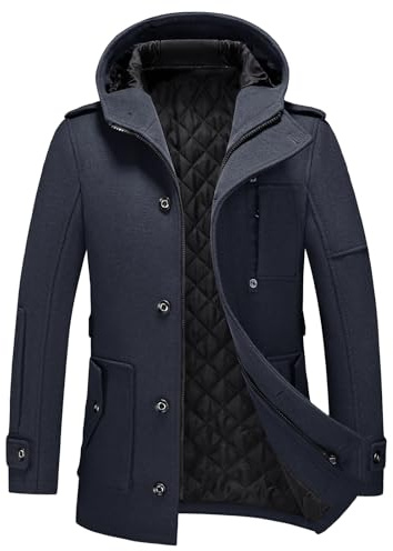 KUDORO Men's Winter Coat Padded Single Breasted Thick Outwear with Hood