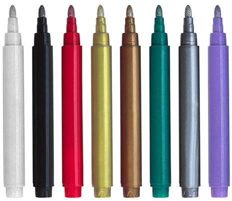 8er-Pack metallic Marker Pens Weinglas-Marker,Weinglas Glasmarker mit abwaschbarer Tinte | Spülmaschinenfest & Ungiftig | Alternative für Weinglasschmuck, Am besten für Abendessen,Party,Hochzeit
