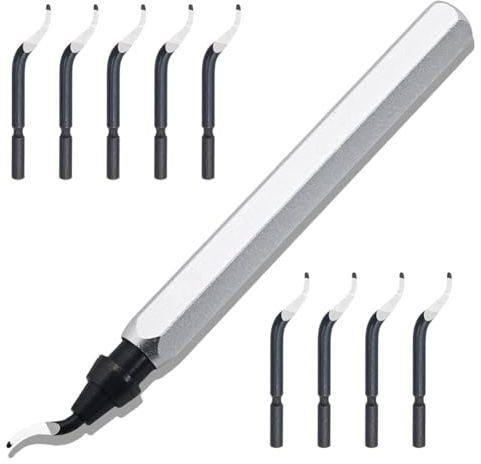 Eieenotee Herramienta de Desbarbado Giratoria y 10 Cuchillas HSS de Alta Resistencia, Herramienta de Desbarbado de Impresión 3D para Metal, Resina, Tubos de PVC, Cobre A