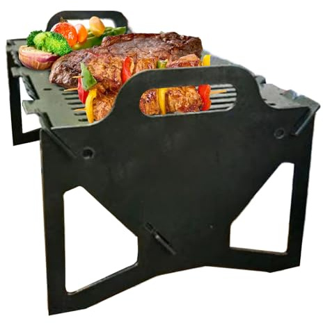 Grill de Barbecue Pliable | Grill de Camping avec Bac à Braises,Support Compact Fumeur Rôtissoire pour Balcon Appartement Voyage Camping Extérieur Patio Plage