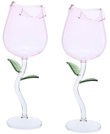 Cabilock 2 Piezas Copa de Vino con Forma de Rosa Rosa Copas de Cristal para Cócteles y Elegantes Cáliz Floral para Bodas y Día de San Valentín
