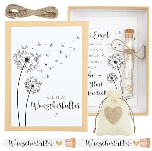 PLUSHCEWT Wunscherfüller Geldgeschenkset​ mit Box, ​Grußkarte, Reagenzglas & Zubehör​ – Kreativ verpackt für ​Geburtstag, Hochzeit, Taufe, Jugendweihe, Abschluss & Weihnachten​ (Löwenzahn)