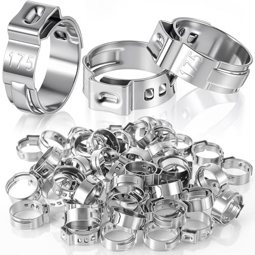 CraftyDream 200 Pcs 1/2 Inch PEX Cinch Clamps, 304 Stainless Steel Crimp Rings Single Ear Hose Clamps for PEX Tubing Pipe Fitting Connections, Silver