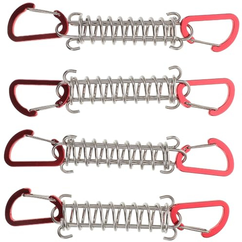 DECORNIJIA 4 Tensores de Cuerda Multifuncionales con Hebilla de Resorte Acero Inoxidable para Tiendas de Campaña y Toldos Resistentes al Viento Fuerte Color Rojo Tamaño Mini Accesorios