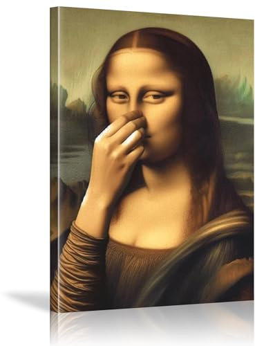 PDSYCB Mona Lisa Badezimmer Wandkunst,Toilettenhumor Lustiges Poster,Vintage Badezimmer Wandkunst,Schlechter Geruch Ironische Wanddeko für Toilette, Gäste-WC 20 x 30cm Innenrahmen