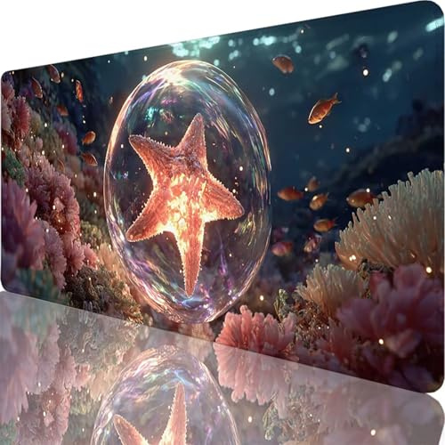 Tapis de Souris Gaming Rose, Grand Tapis de Souris XXL 1500x800x3 mm, Mer Mouse Pad pour Clavier et Bureau, Gaming Accessoire, Antidérapante, Améliore la précision et la Vitesse pour Gamer l-7647