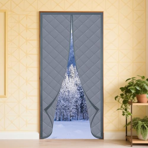 Isolation Thermique Porte 80 x 210 cm Anti Froid et Chaleur Magnétique Rideau de Porte Fermeture Automatique pour Portes de Cave, Balcon et Terrasse, gris argenté