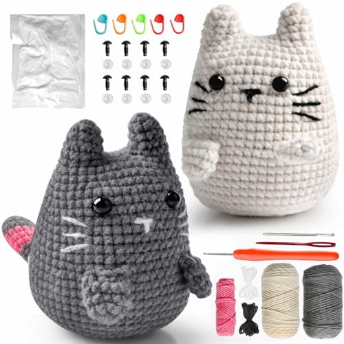 OuryTech Häkelset Für Anfänger, Häkelset Tiere Mit Katze Amigurumi Als Crochet Set Häkeln Mit Häkel Zubehör Und Anleitung