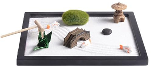 Desktop Zenes Garden Set with Rakes,Sand,Round Base Minis Japanese Sand Garden for Desk Decors Stress Relief & Meditations Minis Zenes Garden Set for Desk