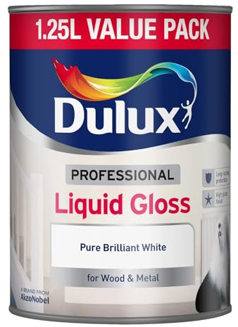 Dulux Professional Liquid Gloss Paint, Pure Brilliant White, High Gloss Finish for Wood & Metal, Durable Interior & Exterior Trim Paint, Smooth Flowing Application Value Pack, 1.25L