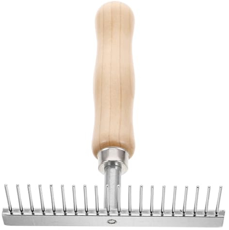 Abaodam Cepillo Cuidado de Caballos y Ganado, Rastrillo de Aseo con Mango de Madera Ergonómico, Peine de Crin Desmontable de Acero Inoxidable para Eliminar Pelo Suelto y Enredos,
