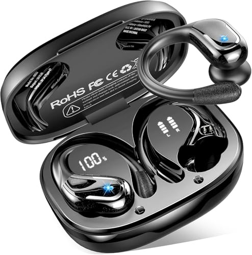 Wireless Earbuds Sports, 75Hrs Bluetooth 5.4 Headphones HiFi Stereo, 4 ENC Noise-Cancelling Mic Ear Buds, IP7 Waterproof, Running Earphones with Earhooks, USB-C, Headsets for Android iOS Gym Workout