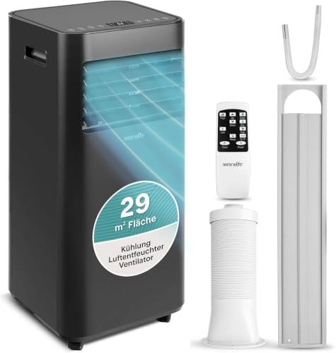SereneLife Condizionatore Portatile 2,64 kW, 9000 BTU con Raffreddamento, Ventilatore e Deumidificatore, Climatizzatore Portatile, Pinguino Condizionatore con Telecomando e Kit Montaggio Finestra