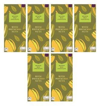 Belgian Milk Chocolate Bar with Pistachio Nuts 100g,Suitable for Vegetarians,Pack Of 6