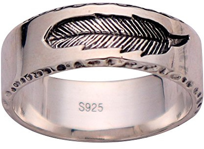 Anillo de banda pluma de plata de ley 925 para hombres mujeres 7mm talla 21